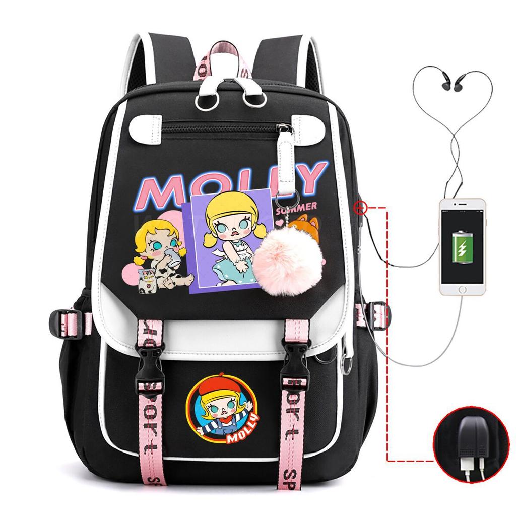 Jasmín Roztomilý Potlačený USB Rozhranie Veľká Kapacita Študentský Voľnočasový Školský Batoh