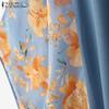 ZANZEA Women Casual Floral Print Splice 3/4 Sleeve Loose Blouse