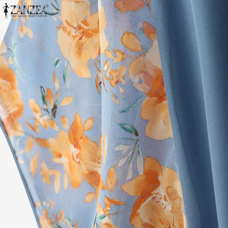 ZANZEA Women Casual Floral Print Splice 3/4 Sleeve Loose Blouse