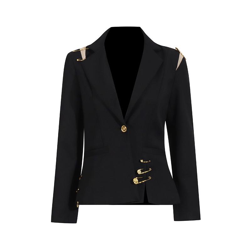 European Summer 2025 Mesh Spliced Pin-Decor Little Blazer for Women