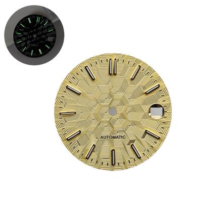 Mostrador e Ponteiros de Relógio NH35 28,5mm Mostrador com Textura de Formas Geométricas Verde Luminoso Acessórios de Relógio para Movimento NH35 NH36