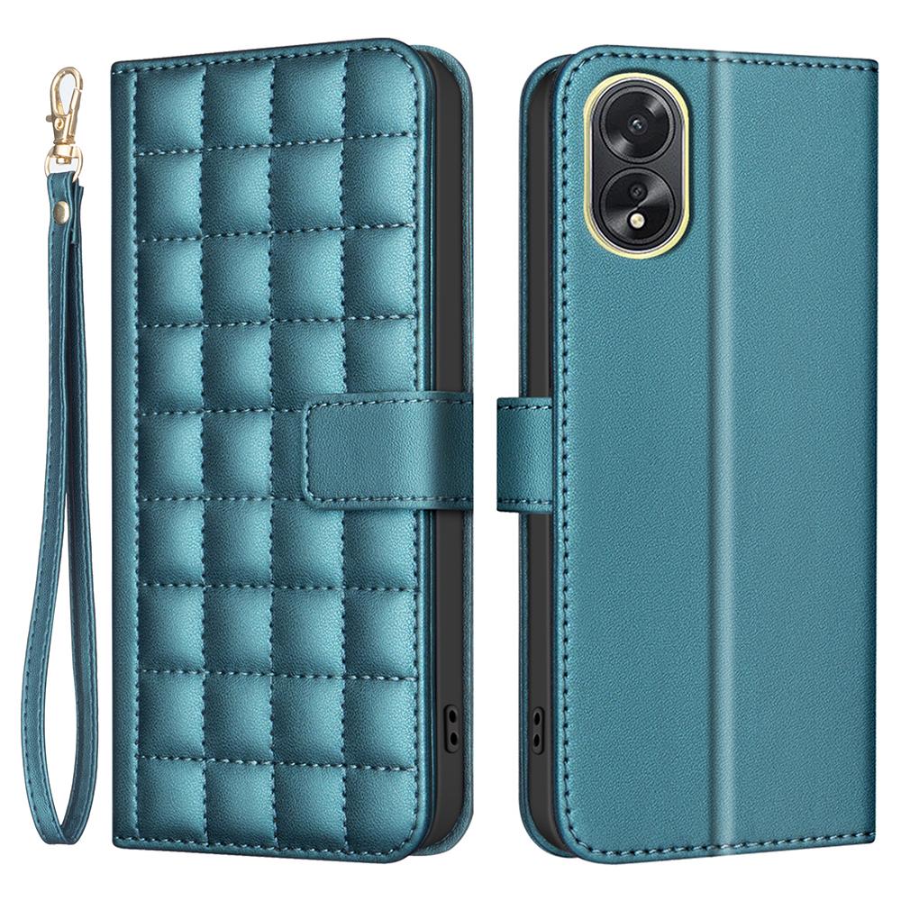 

For Oppo A18 4G/A38 4G Wallet Case Leather Cover Square Grid Green