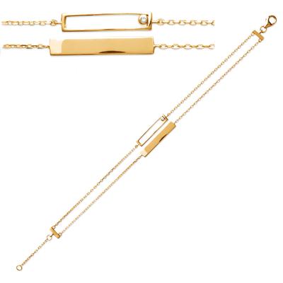 [Q6607] - Double Gold Plated Bracelet 'Identity' White Gold - 23x4 and 20x4 Mm (engraving Possible)