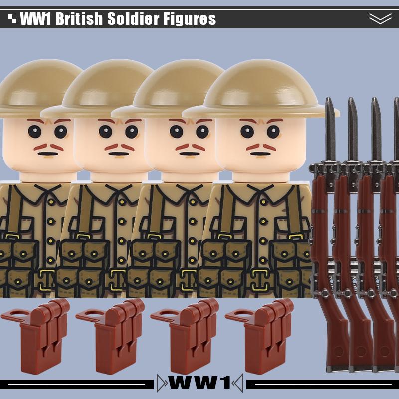 WW1 Military Series Vehicles Building Blocks Artillery Howitzer Soldier Figures Accessories British Italian Field Gun Bricks Toy
