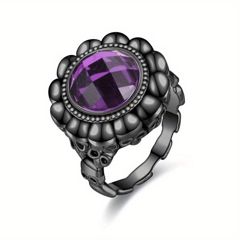 

Gothic Double Skull Black Ring, Red Crystal Vampire Ring for Women, Halloween Party Wedding Punk Goth Jewelry Accessory 10 фіолетовий