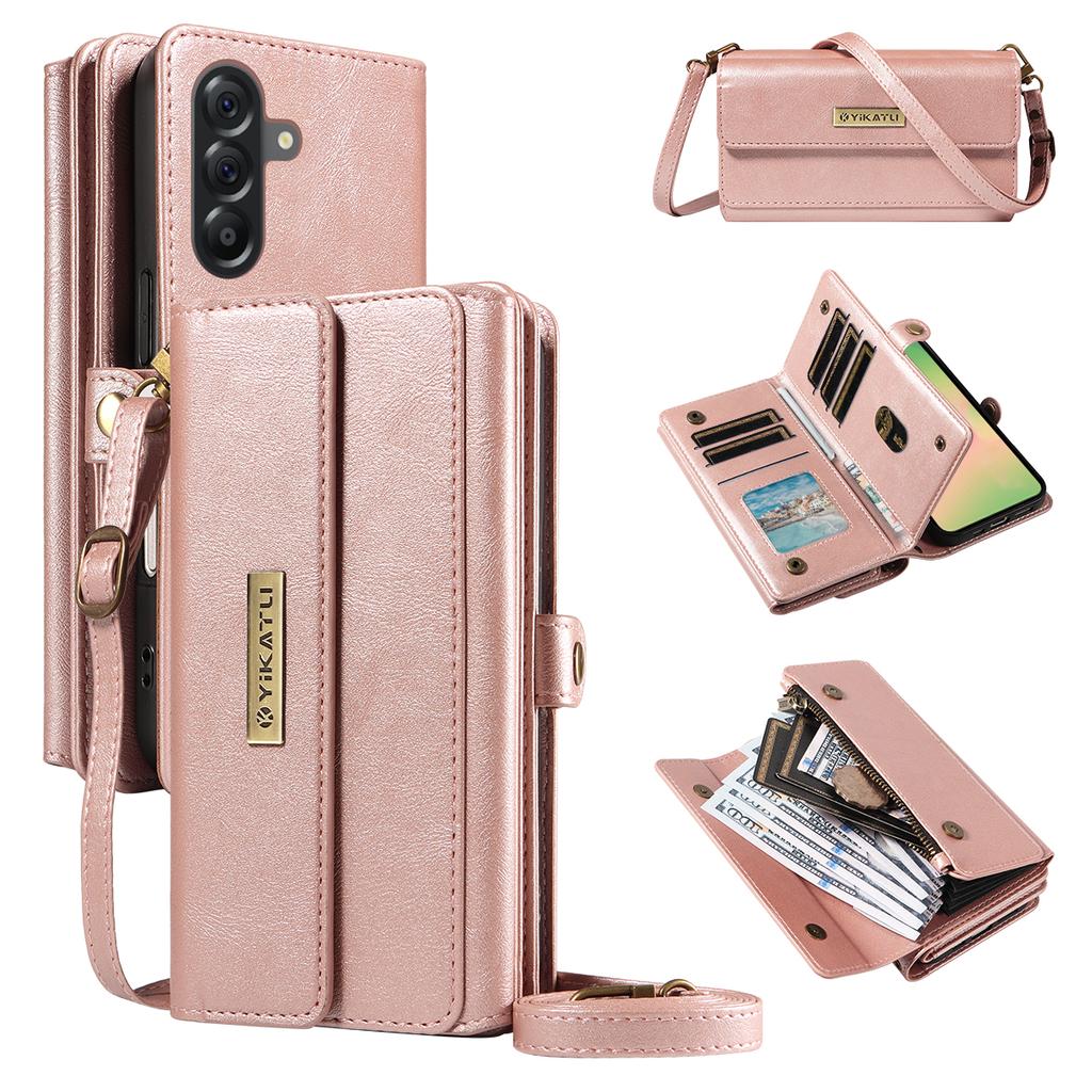 For Samsung Galaxy A56 5G/Galaxy M56 5G Case YIKATU YK-008 Zipper Wallet Leather Phone Cover with Shoulder Strap