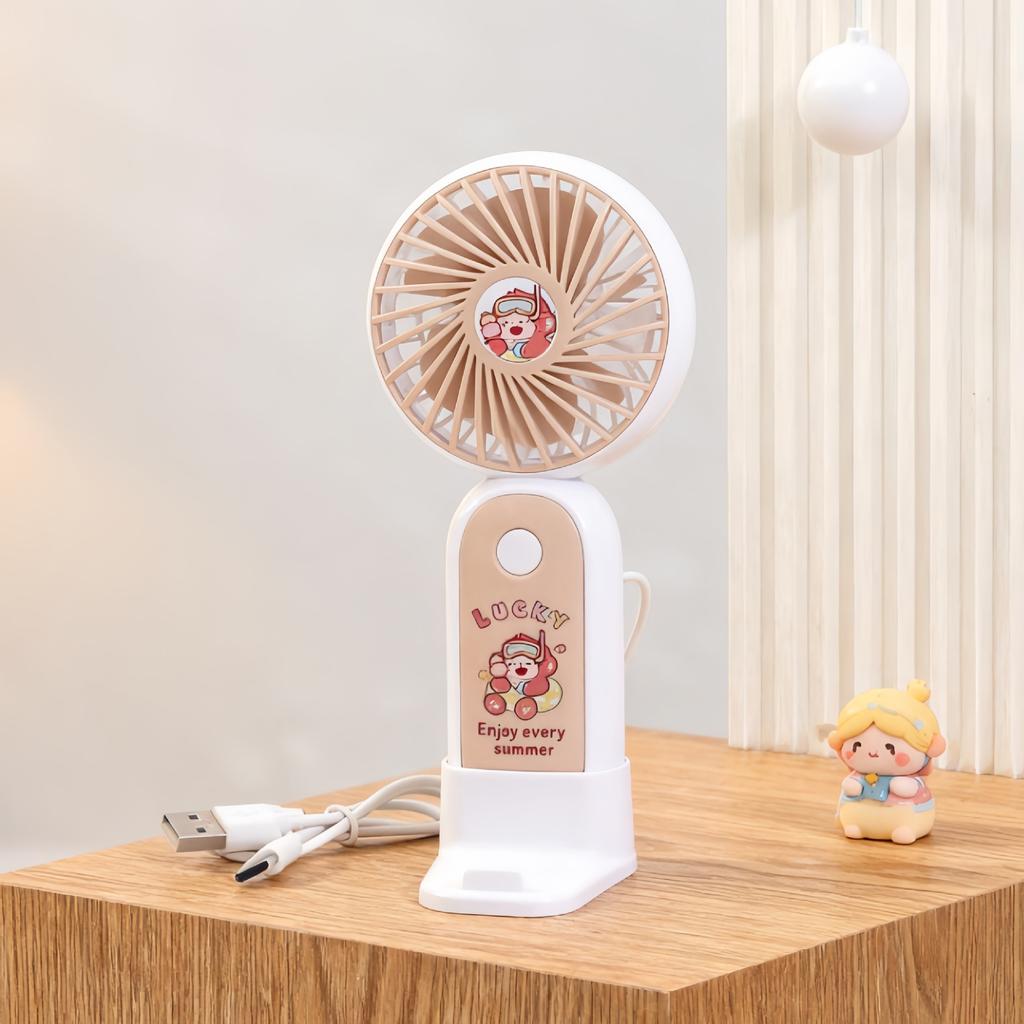 Cartoon Mini Handheld Fan Cute Hanging String Portable Fan Three-speed Adjustable Portable Phone Stand Small Fan