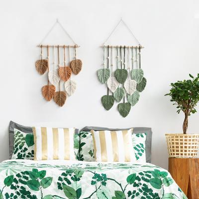Makramee Wandbehang Blätter Böhmischer Wandbehang Gewebte Tapisserie Groß Schick Gewebtes Blatt Quaste Handgefertigte Gewebte Wandkunst für Schlafzimmer Kinderzimmer Zuhause 90x40cm