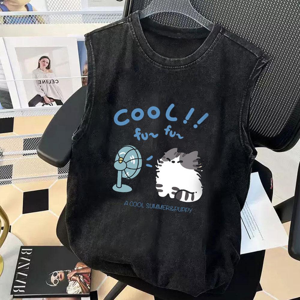 Man Graphic T Shirt Chiikawa Cartoon Print Tank Top Gym Clothing Vintage Wash Oversized Sleeveless Vest Clothes