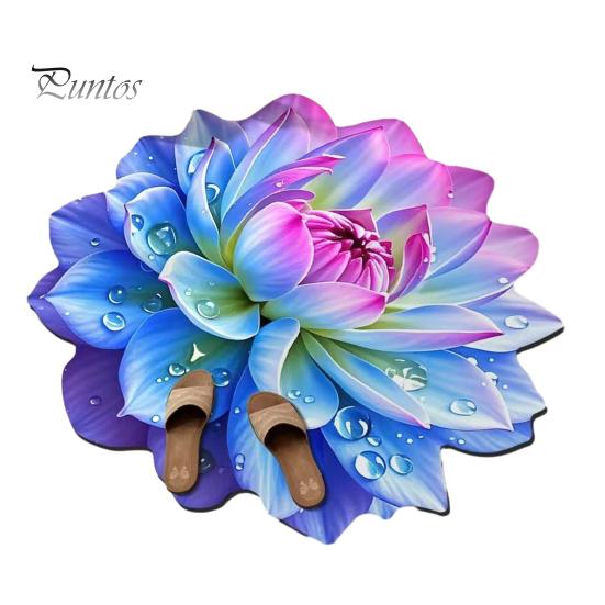 Shower Floor Mat 3D Flower Area Rug Realistic Floral Pattern Plush Absorbent Bathroom Non-Slip Soft Velvet for Living Room Bedroom Kitchen Entryway