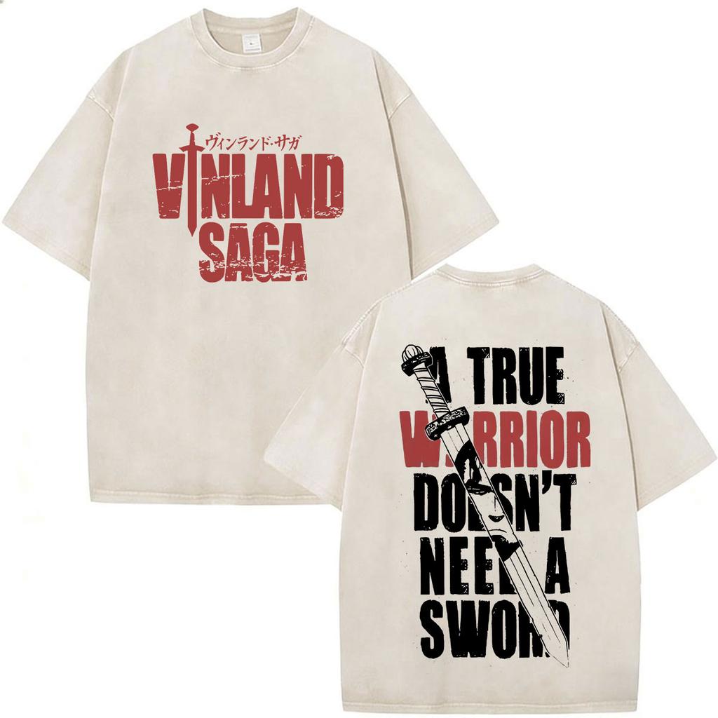 Anime Vinland Saga Thorfinn I Have No Enemies Vintage Washed T Shirt Mens Women Manga Casual Oversized Tshirts Male Streetwear