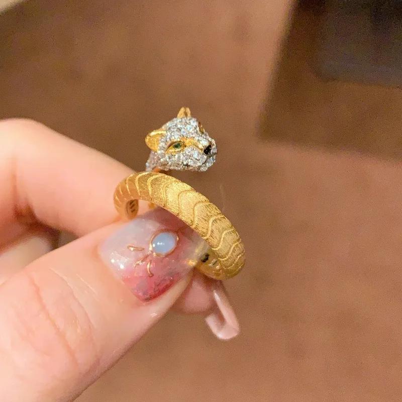 Brushed Full Zircon Leopard Head Rings for Women Light Luxury Charm High-end Retro Luxury Exquisite Zircon Gift
