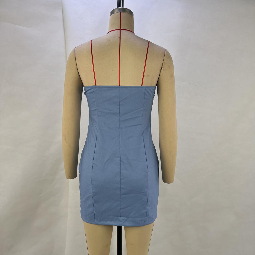 Women's Solid Colour Sheath Waist Pleated Hip Wrap Dress