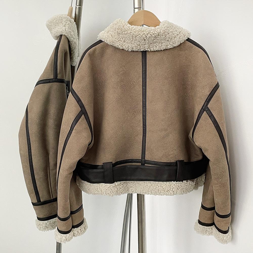 Autumn Winter Product Casual Women's Wear Flip Collar Fur Integrated Loose and Versatile Short Jacket Coat