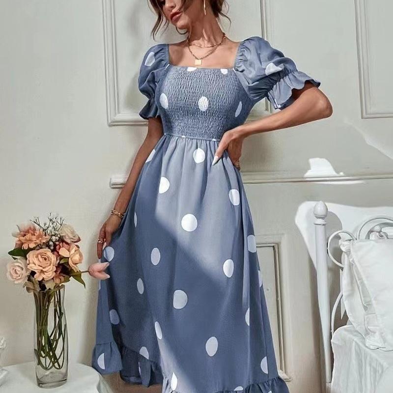 Dameskleding Slim Fit Zoete Ruche Korte Mouwen Maxi Jurk