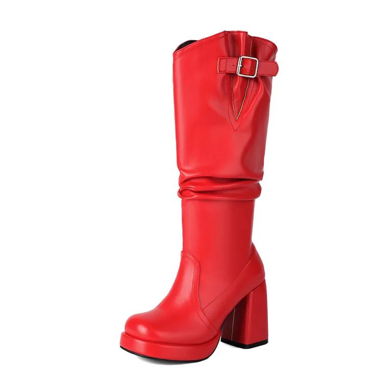 Fashion New Solid Color Pleated Laziness Style Black White Knee High Boots Women Sexy 9.5cm High Heels Fashion Show Long Boots Size34-46