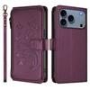 For iPhone 17 Pro Max Leather Case Butterfly Floral Imprint Zipper Wallet Stand Cover with Wrist Strap