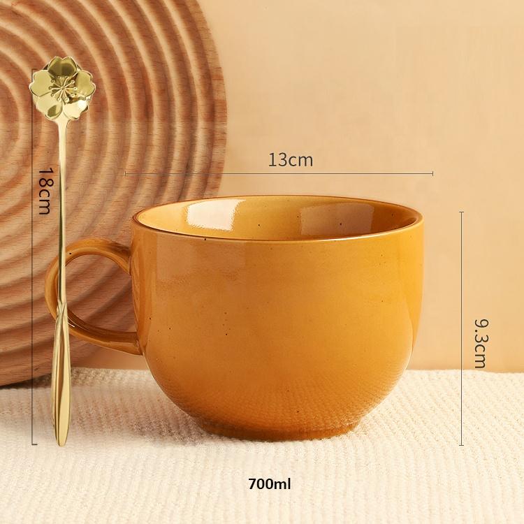 Large Capacity Ceramic Cup Household Girls' Mug Milk Oatmeal Breakfast Cup Microwave Oven Belly Cup