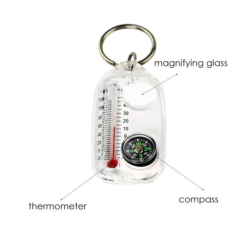 Pocket Survival Compass Multifunction Mini Keychain Camping Compass Thermometer Outdoor Climbing Tester Survival Guiding Tool