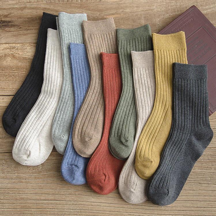 Women's Retro Forest Style Cotton Mid-Tube Socks - Versatile Solid Color for Autumn & Winter, Japanese-Style Long Pile Socks