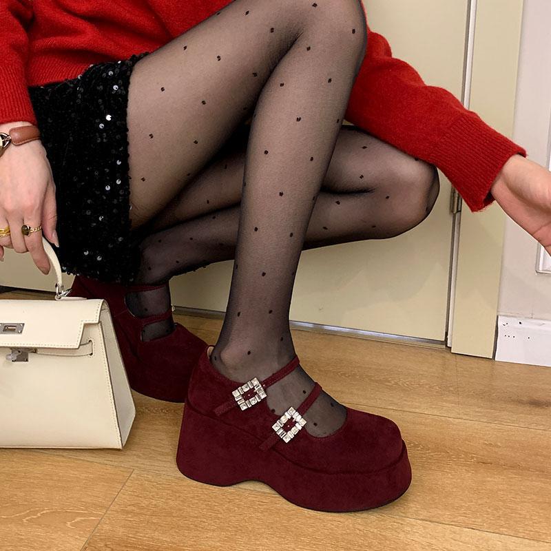 

Mary Jane shoes women s spring and autumn new thick-soled heightening shallow mouth waterproof table small single shoes 42 коричневий