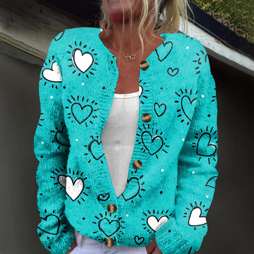 Women's Fashion Printed Long-Sleeved Knit Cardigan Button-Down Jacket