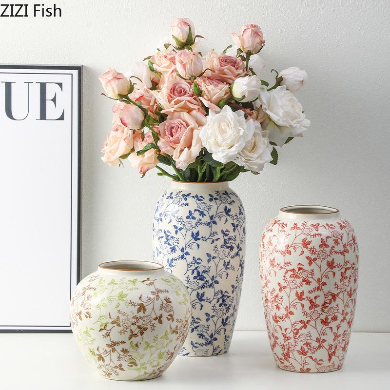 Blue and White Porcelain Vase Elegant Classical Flowers Pot Desk Decoration Flower Arrangement Floral Vases Room Aesthetic Decor
