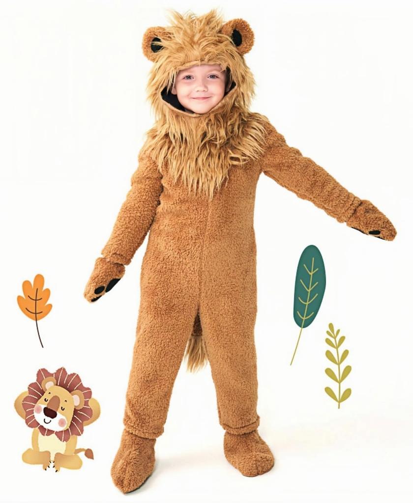 JUNDOMECY Lion Kigurumi for Animal Full Realistic and Halloween Soft and Fun Costume for Stage School Cultural and Photo Shoots Kids, Cosplay, Body,