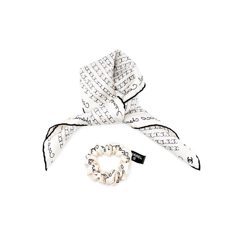 CHANEL Full Logo Printed Silk Hair Tie/Hairband Women's Style
