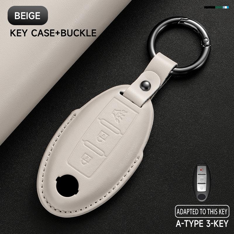 Schlüsseletui aus echtem Leder für Nissan Qashqai 2022 J12, Ariya, Altima, Teana, Juke, X-Trail (Schutzset)