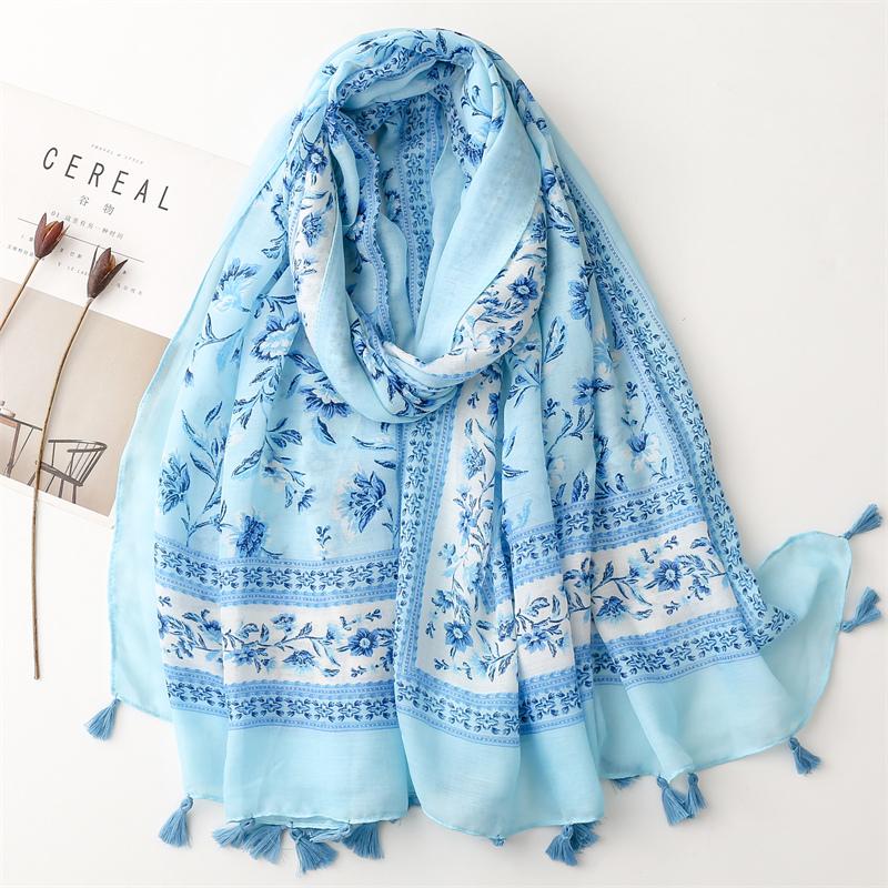 Luxury Brand Cotton Scarf Women Large Shawls Design Hijab Echarpe Print Tassel Scarves Lady Beach Stole Muffler Foulard Pareo