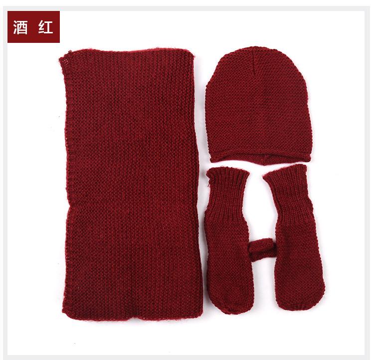 Knitted wool scarf women's thermal scarf gloves hat three-piece set