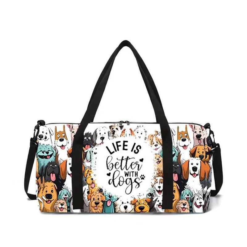 Luxe Dierlijke Etnische Stijl Hond 3D Print Grote Capaciteit Reistassen Vatvormige Crossbody Tas Buitensporttassen Sportschool Yoga Tas