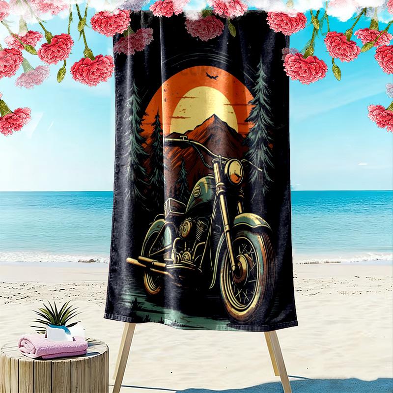 Vintage Motorcycle 2D Flat Print Beach Towel, Large Soft Quick Dry Towel for Beach Camping Swimming.MSTJ0918216