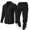 2Pcs Men's Medieval Knight Costume Set Renaissance Cosplay Pirate Shirts Ankle Banded Pants for Halloween Cotton Linen Fabric