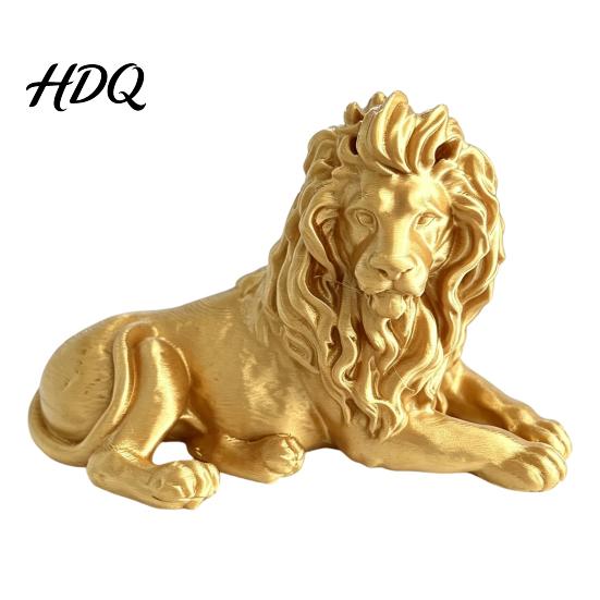 Compact Animal Statue Golden Lying Lion Resin Figurine, 3D Printed Recumbent Statue, Sculpture for Office Desk Bookshelf Wine Cabinet Tabletop