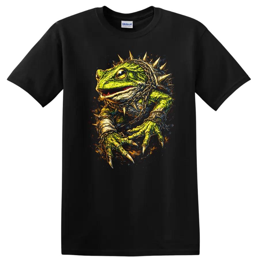 Green Lizard Graphic T Shirt Spiked Design Unique Animal Art Tee