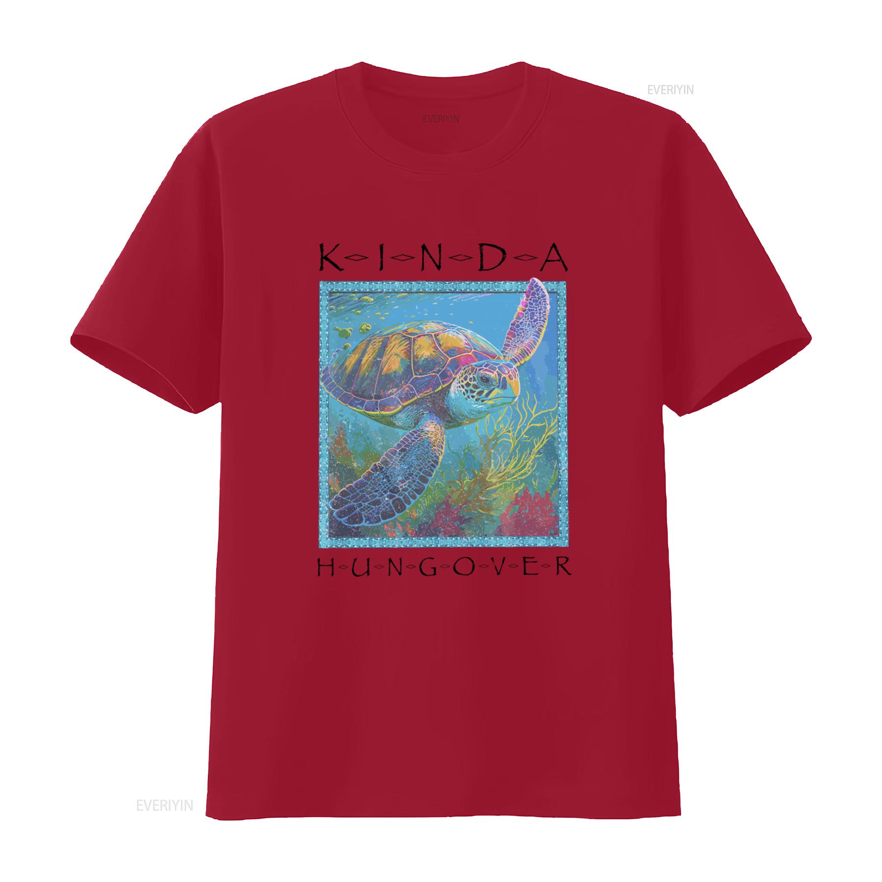 

Kinda Hungover 90s Nature Sea Turtle Print T Shirt vintage Washed Stretched Breathable fashion Top For Everyday Wear homme S