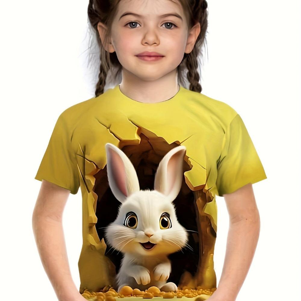 Children's Clothing Girl T-Shirt Short Sleeve Children Top Cartoon 3D Print Round Neck Kids Summer Clothes Casual Girls Clothes