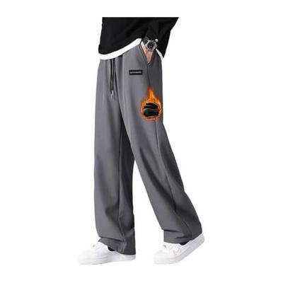 [moxixom] Men's Wide Pants, Brushed Lining, Jersey Bottom, Long Pants, Room Wear, Straight Pants, Training Wear, Trousers, Bottoms, Casual,