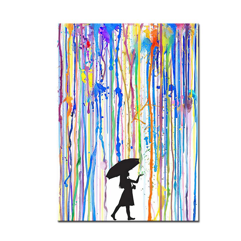 Banksy Regenbogen-Regentropfen, Paar, Regenschirm, Graffiti-Gemälde, abstraktes Leinwand-Wandkunst-Poster, Druck für Zuhause/Büro, Raumdekoration, Geschenk