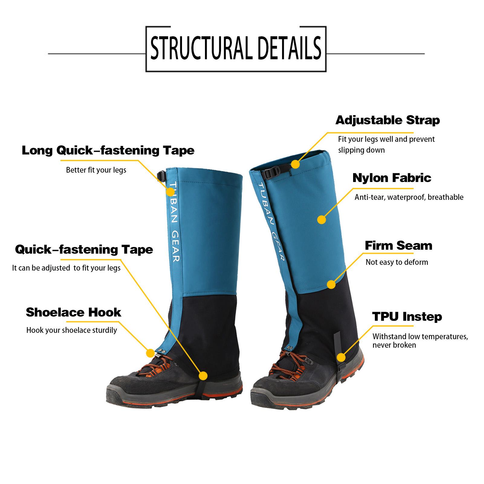 

Водонепроницаемые регулируемые гетры для ног, устойчивые к разрывам, гетры для снежных ботинок для активного отдыха, ходьбы на снегоступах, пеших походов, катания на лыжах чёрный
