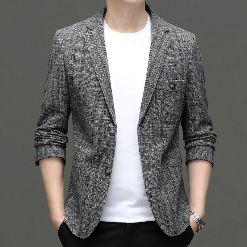 Spring and Autumn New Style Wool Plaid Suit Men's Slim-fitting Non-iron Woolen Small Suit Men's Casual Single Jacket Men