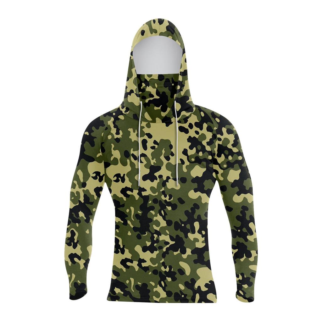 Men's Summer Camouflage Quick-drying Long-sleeved T-shirt Sun Clothing Fishing Fitness Sports Hooded Long-sleeved Top