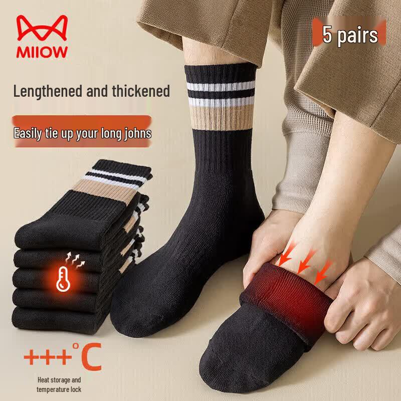 Miiow Men s Winter Thermal Terry Mid-Calf Socks One Size
