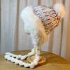 Japanese Sweet and Cute Fur Ball Strap Lei Feng Hat for Women Winter Plus Velvet Thickened Warm Knitted Ear Protection and Cold Protection Hat