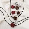 Retro Style Rose Flower Necklace PU Leather Flower Stud Earrings Adjustable Rope Choker  Women
