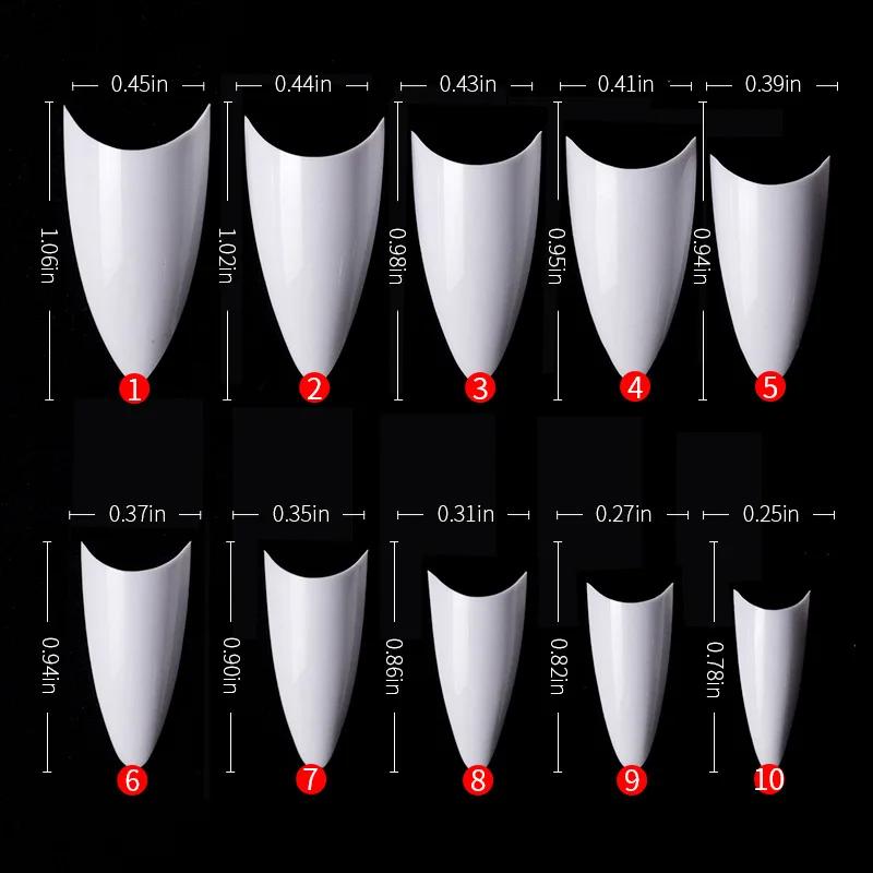 500pcs/bag French Pointed Curved Acrylic False Nails Nature Transparent Mixed Size Extension Full Cover Press On Nail Tips
