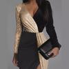 2025 Spring/Summer High-Waist Gold & Black Sequin Dress