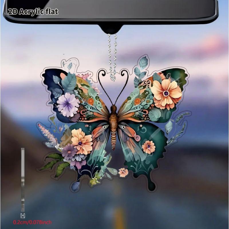 1PC Explosive Acrylic Flat Butterfly Flower Creative Pendant Car Rearview Mirror Decoration Pendant Home Festival
